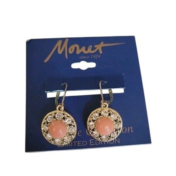New MONET  Vintage Collection Limited Edition Faux Coral Rhinestone Earrings - Picture 1 of 6